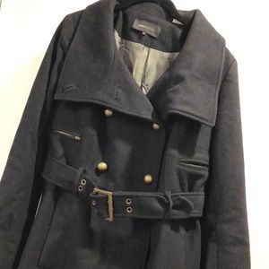 Bcbg max azria black wool belted coat